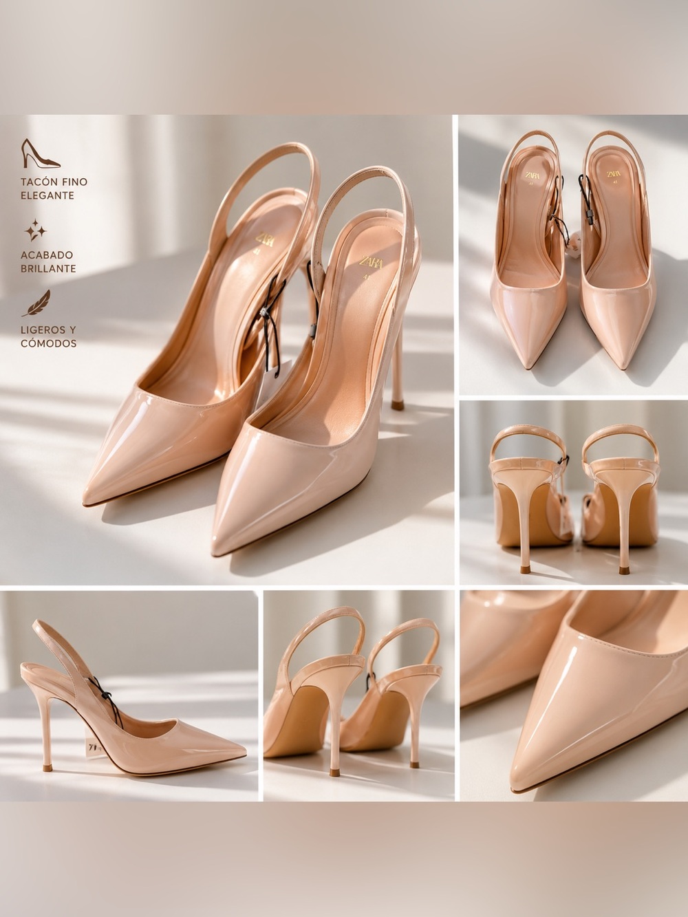 Zara  Patent Pointed-Toe Slingback Heels